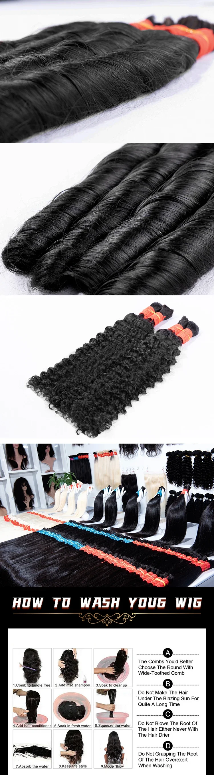 100% Real Virgin Human Hair Bulk Extension Deep Wave Bulk Weaving for Braiding Unprocessed No Weft Straight Loose Body Wave Bulk_voghion.com