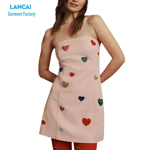 Women's Short Dress Sleeveless No Shoulder Strap Square Collar Black Velour Fabric Fashionable Casual Clothing Customized