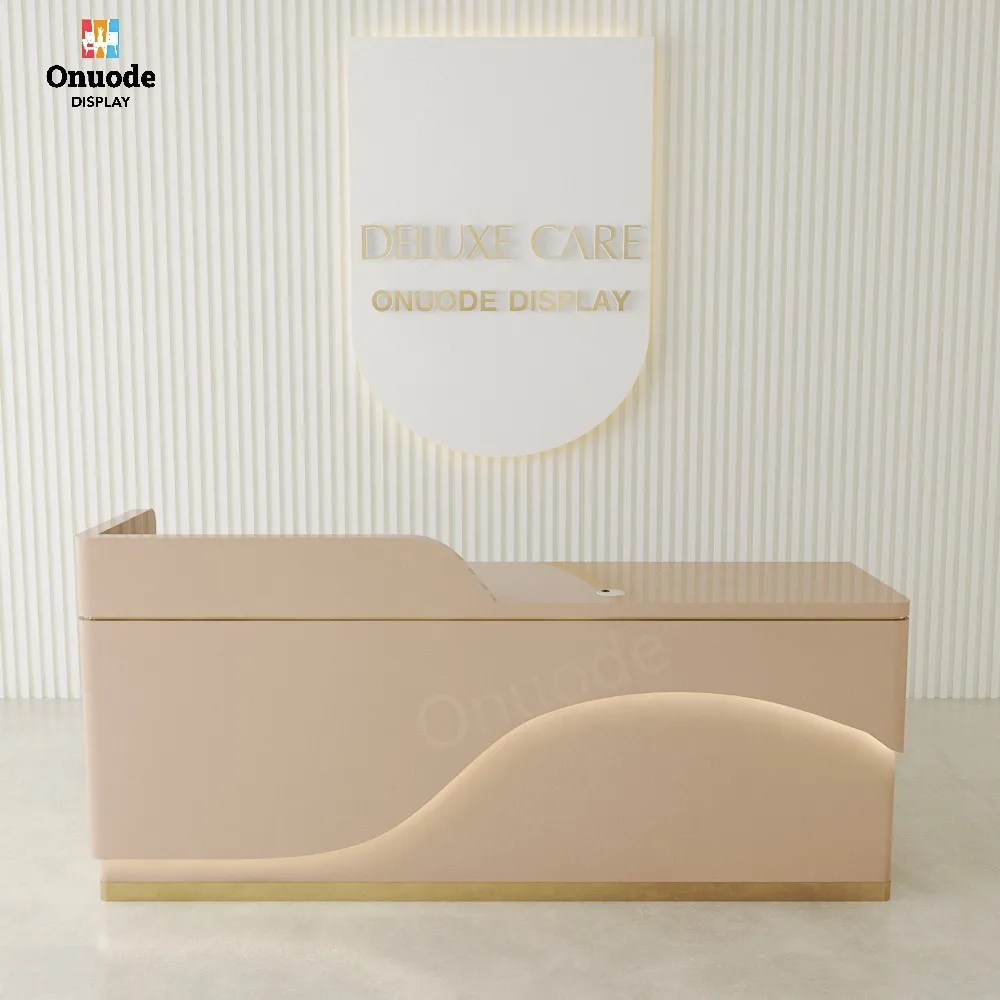 Simple Luxury White Reception Desk with LED Lighting for Hotels Beauty Salons Front Counter Desk Elegant Showcases