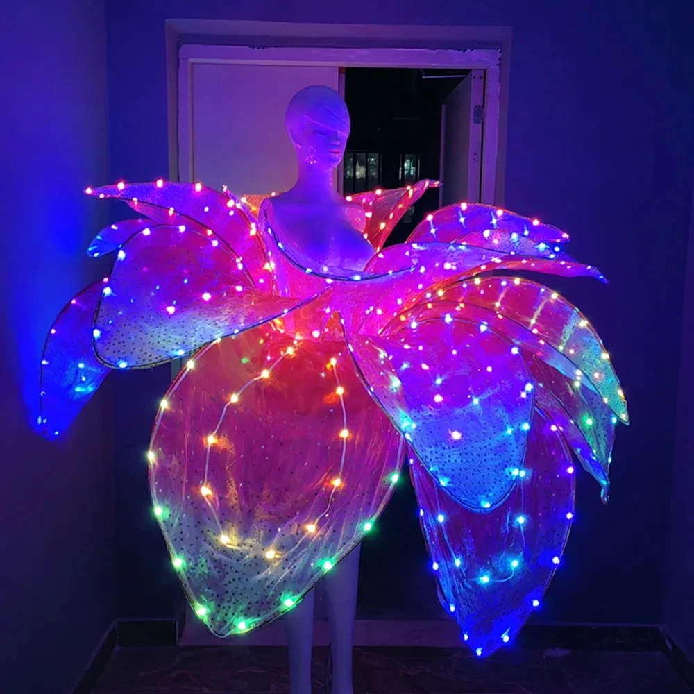 Full Color LED Petal Skirt Blossom Long Dress for Adults Colorful Flower Opening Dance Performance Big Swing Modern Dress