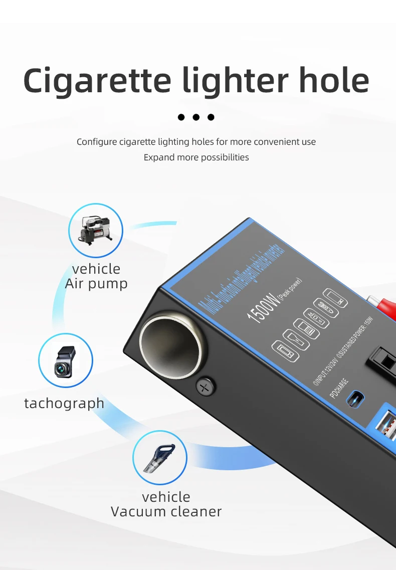 Car Multi-function 12V24VDC Converter AC220V USB Socket Fast Charge Car Power Inverter