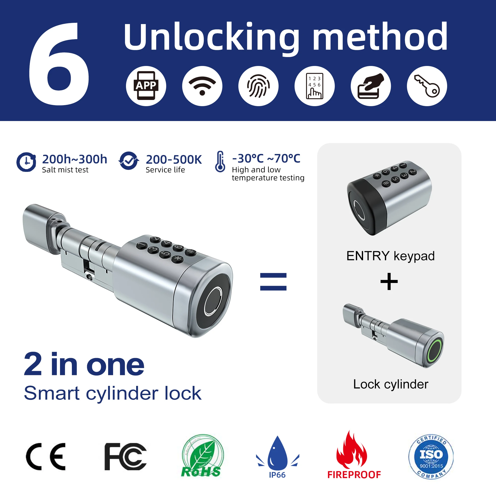 Liliwise Tuya Ttlock Fingerprint  Lock Adjustable WiFi BLE Digital Door Lock Smart Cylinder With Mechanical Key