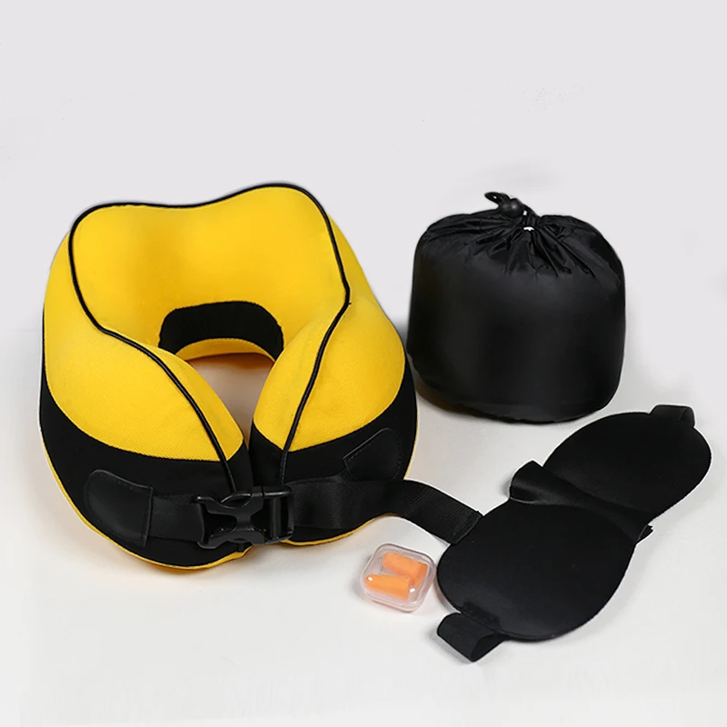 Orthopedic Train Airplane Sleep Memory Foam Neck Massage Pillow Consisting of Travel Pillow Eye Mask