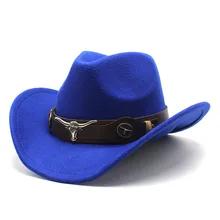 Vintage Ethnic Style Western Cowboy Topper Hat Roll Brim Retro Riding Felt Hats For Adults