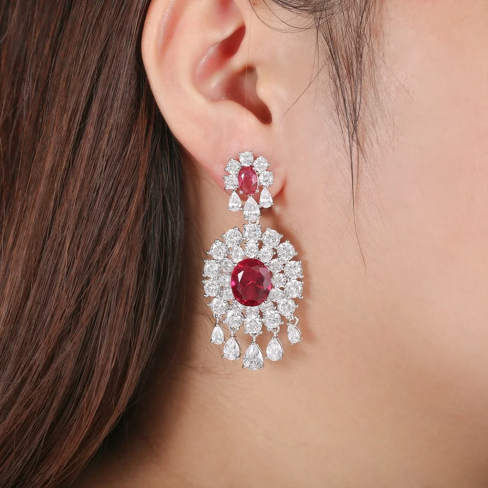 kirin ruby jewellery manufacturer 2021 flower luxury crystal earrings luxury earrings for Women 925 sterling silver earrings