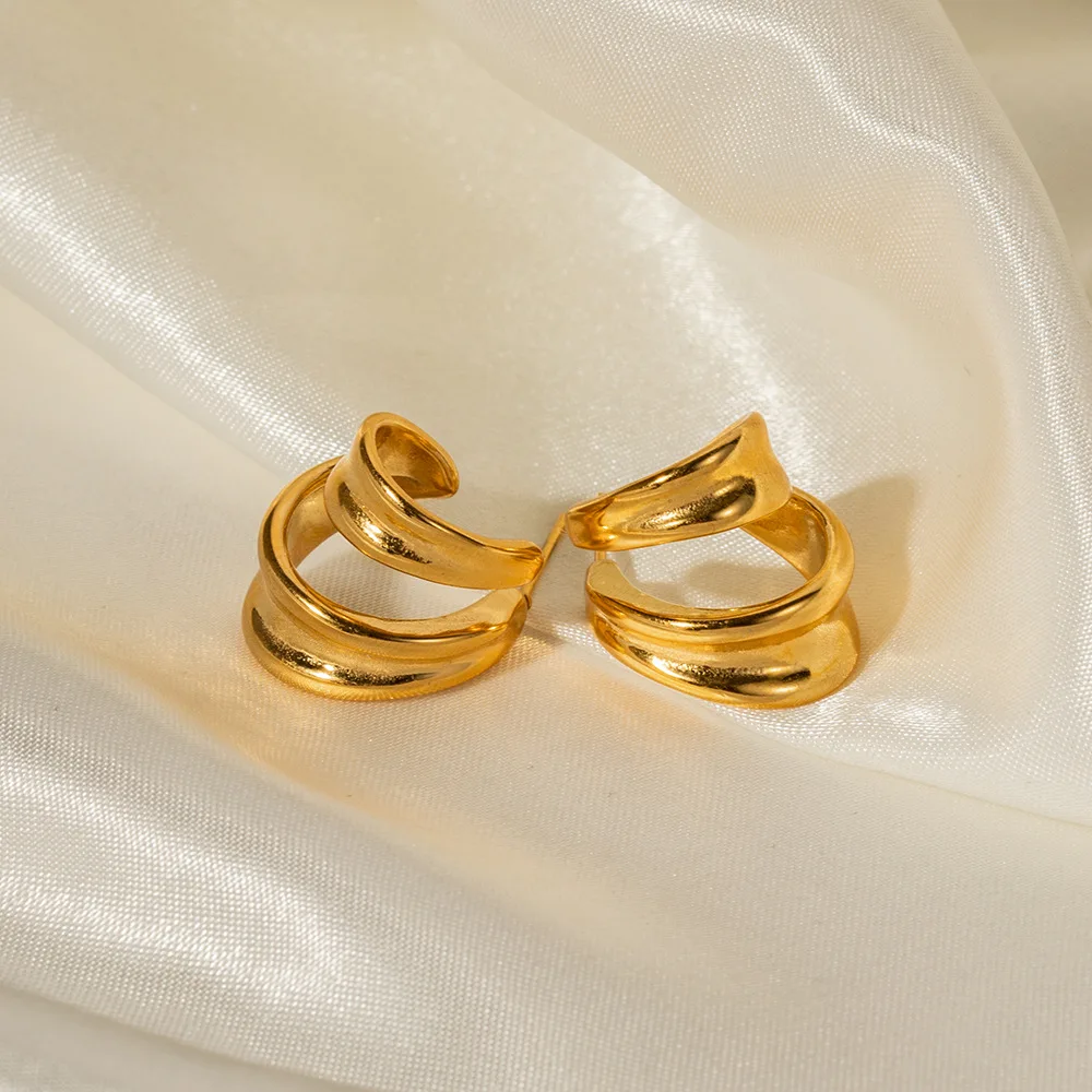New Arrival Two Layer Unique Design Hoop Earring 18K Gold Plated Stainless Steel Waterproof Tarnish Free C Earrings