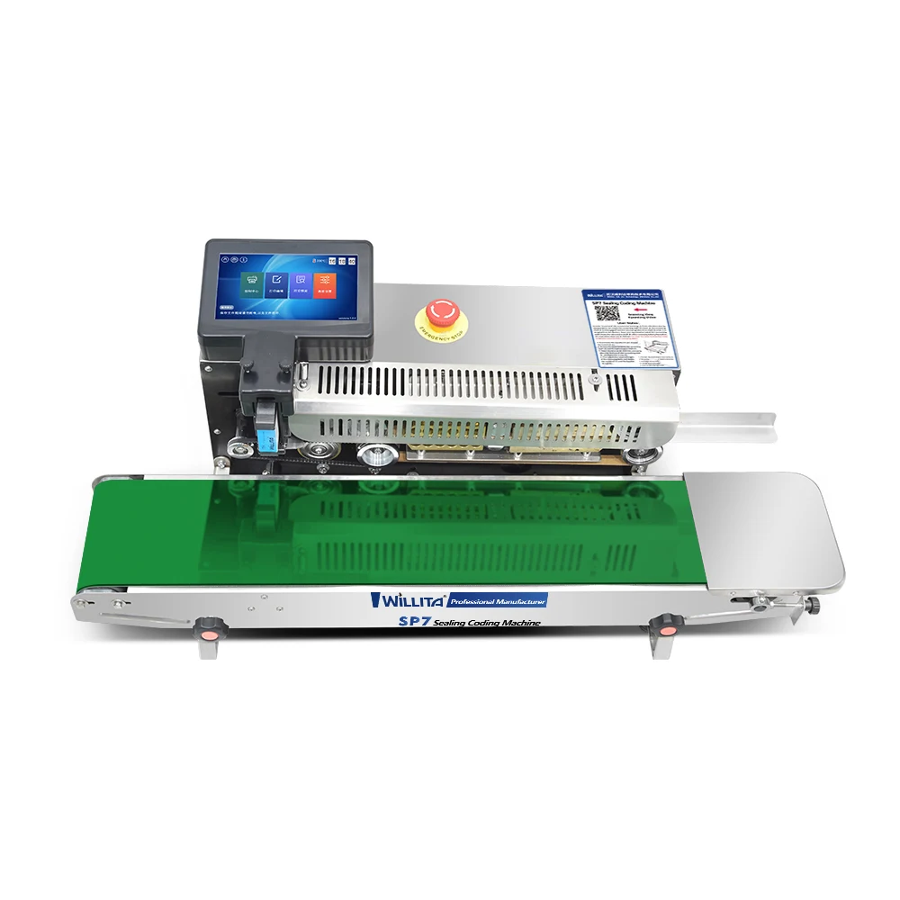 Automatic Continuous Band Sealer Machine for Coffee Bags Plastic Date Code Printing for Manufacturing Plants