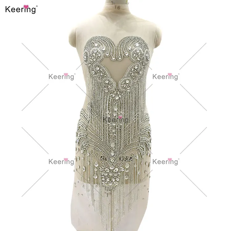 WDP-620 Keering 2025 Prom Newest Design Love Shape Rhinestone Applique With Two Rows Rhinestone Chains Bodice for Garment Dress