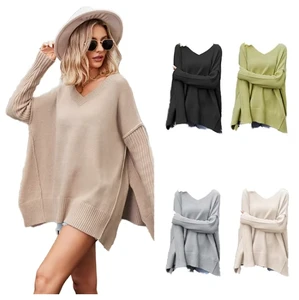 Soft Women's Sweaters V-neck Plus Size Knitted Sweater Fashion Knitting Pullovers Top