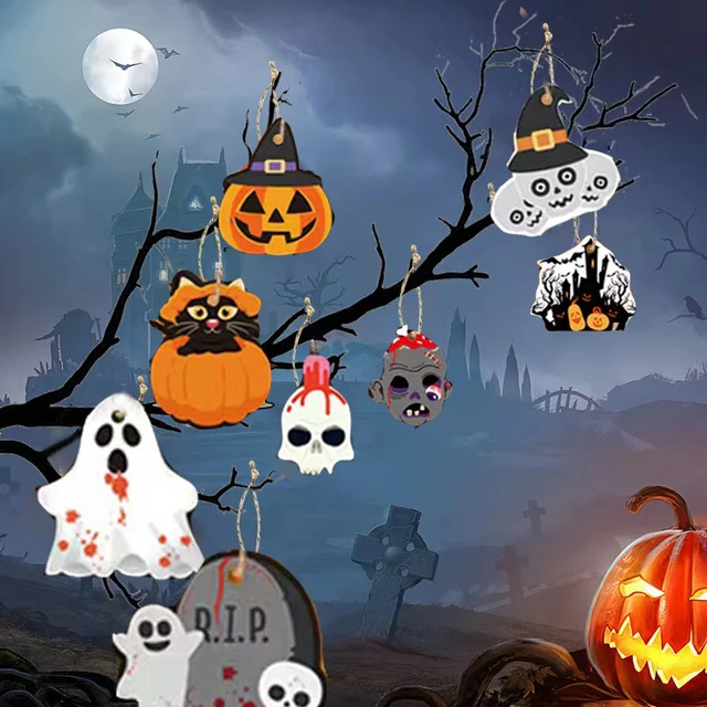 Halloween Pumpkin Lantern Hanger with Terrifying Ghost Face and Ghost Decoration Halloween Ghost Party Skeleton Hanger