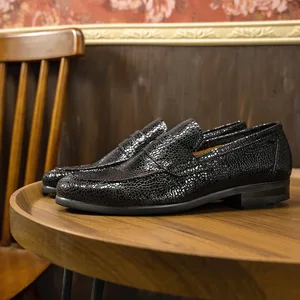 Men's Loafers Office Casual Shoes Slip-On Summer Cowhide Geometric Pattern Genuine Leather Upper Rubber Outsole