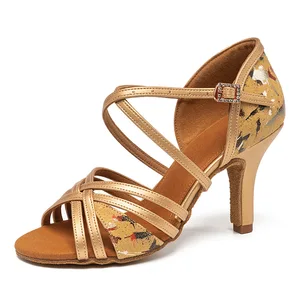 Ladies Pu High-Heeled Latin Dance Shoes Adult Indoor Tango Performance Shoes Cattle Outsole Wear-Resistant Dance Shoes