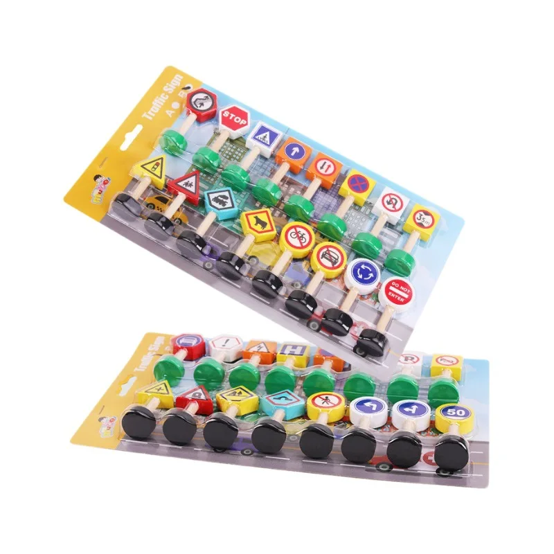 Montessori Education Play Set Kids Wooden Traffic Sign Cognitive Blocks Wood Toys for Cognitive Learning Street Signs Play