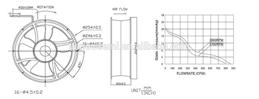 Durable/Large air volume /High speed/Mute/Long life/High quality Metal AQ5A25489 25cm  254*254*89 AC Brushless Axial flow Fan