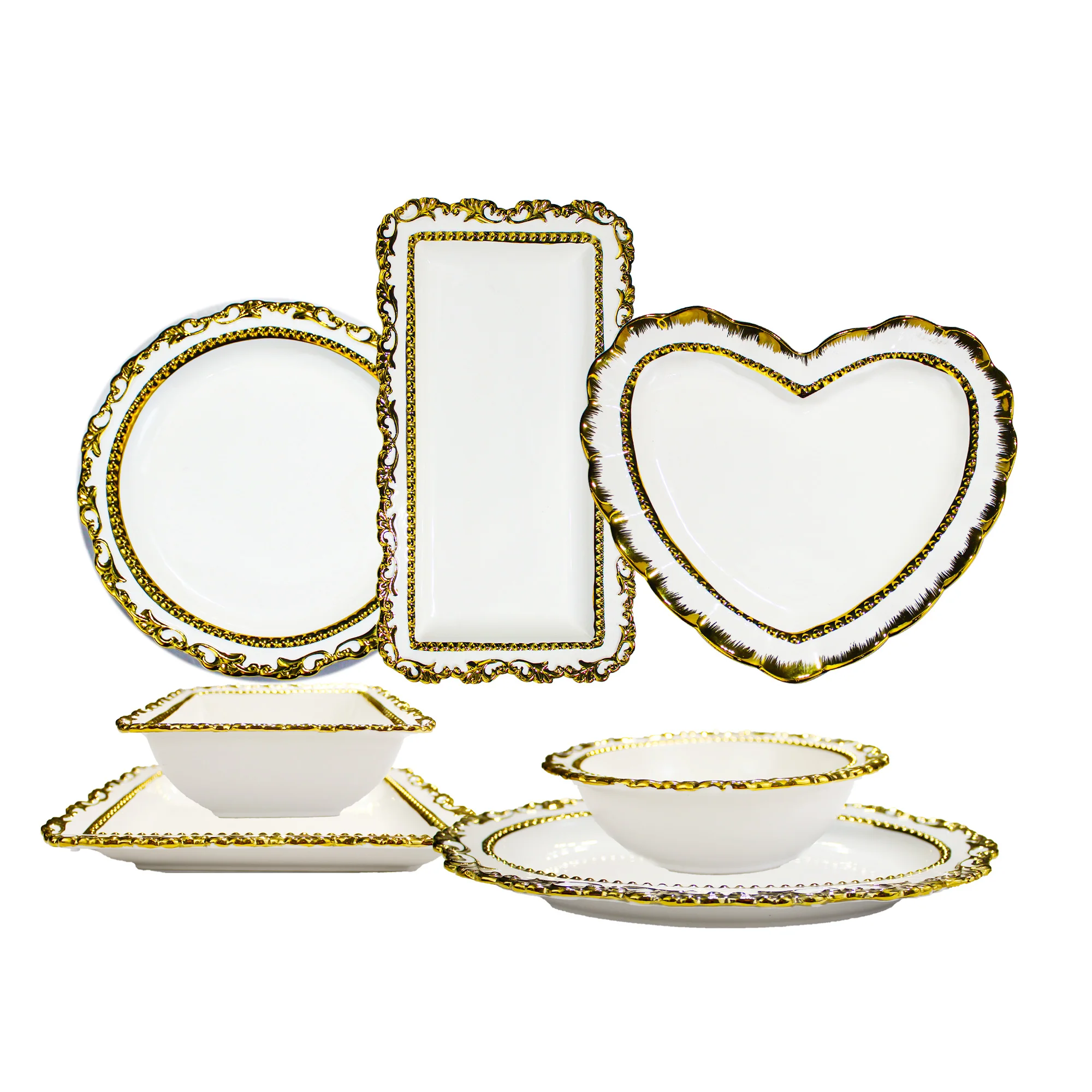 European Style Golden Pearl Embossed Ceramic Dinner Plate China Wholesale Dinner Plates Sets for Weddings Dinnerware for Home