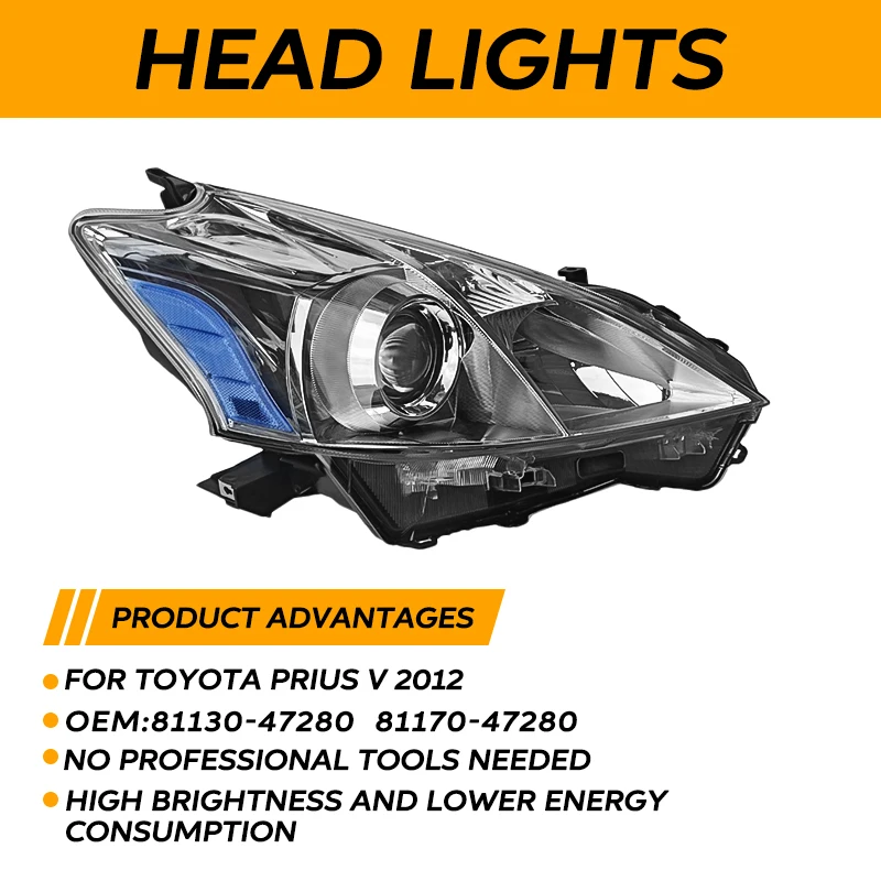パーツ AVIAN Parus 130mm Auto Headlamp Car Headlight for Toyota Prius V 2012-2014 ZVW40