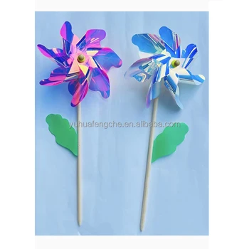 Custom Promotional Plastic Sunflower Pinwheel Windmill Rainbow Garden Pinwheel With Wooden Poles