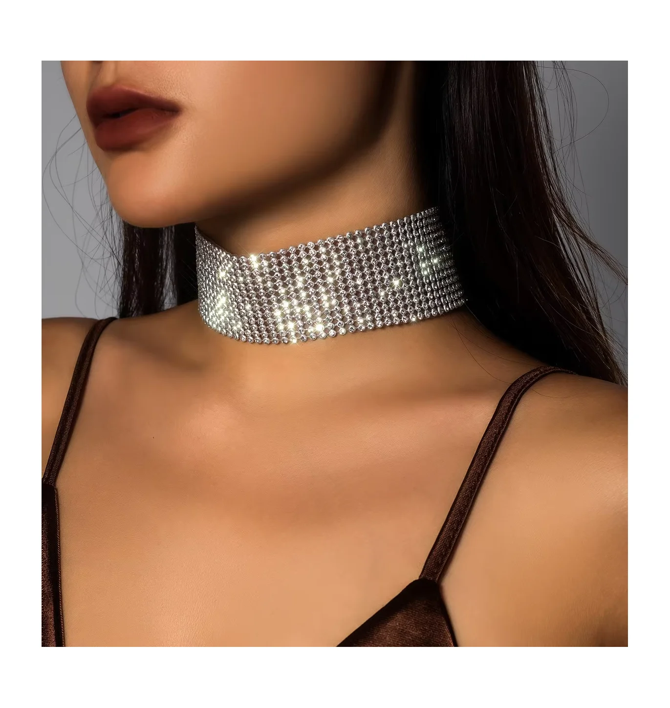 Wide Geometric Full Diamond Choker Necklace Wholesale