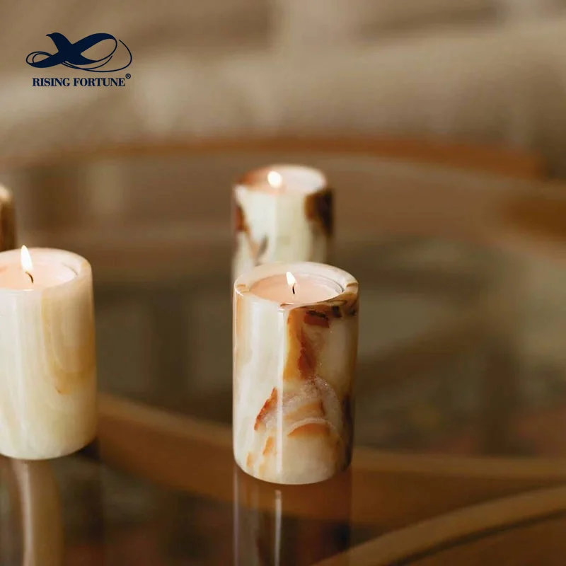 China Factory Wholesale Modern White Pink Green Onyx Candle Vessel Jar With Lid