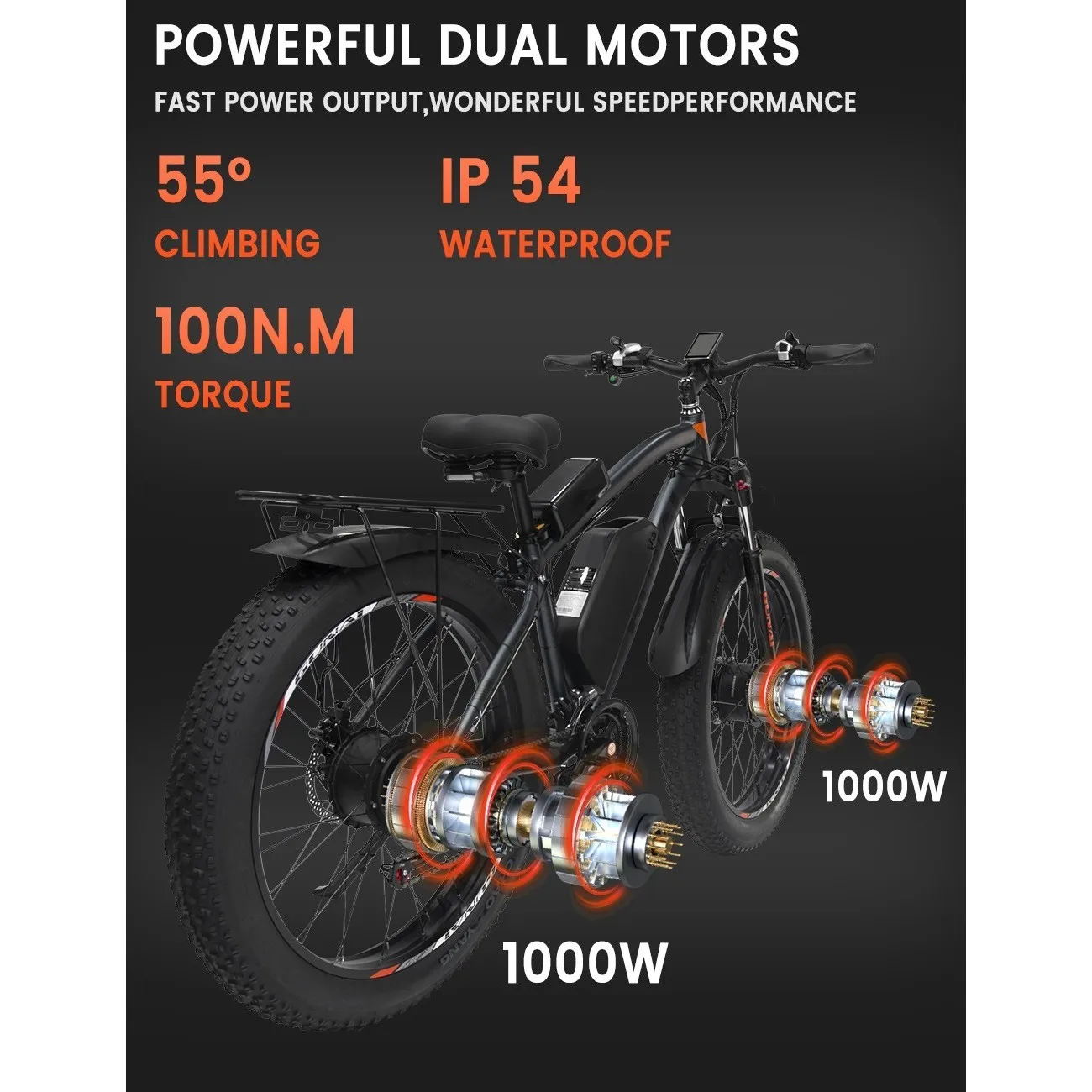 E Bike 2000W Dual Motor EU Fat Bike Elektro 2000W Mountainbike EU Gunai GN88 Adult Ebike Fahrrad MTB 26 X4.0 Reifen 1000W * 2
