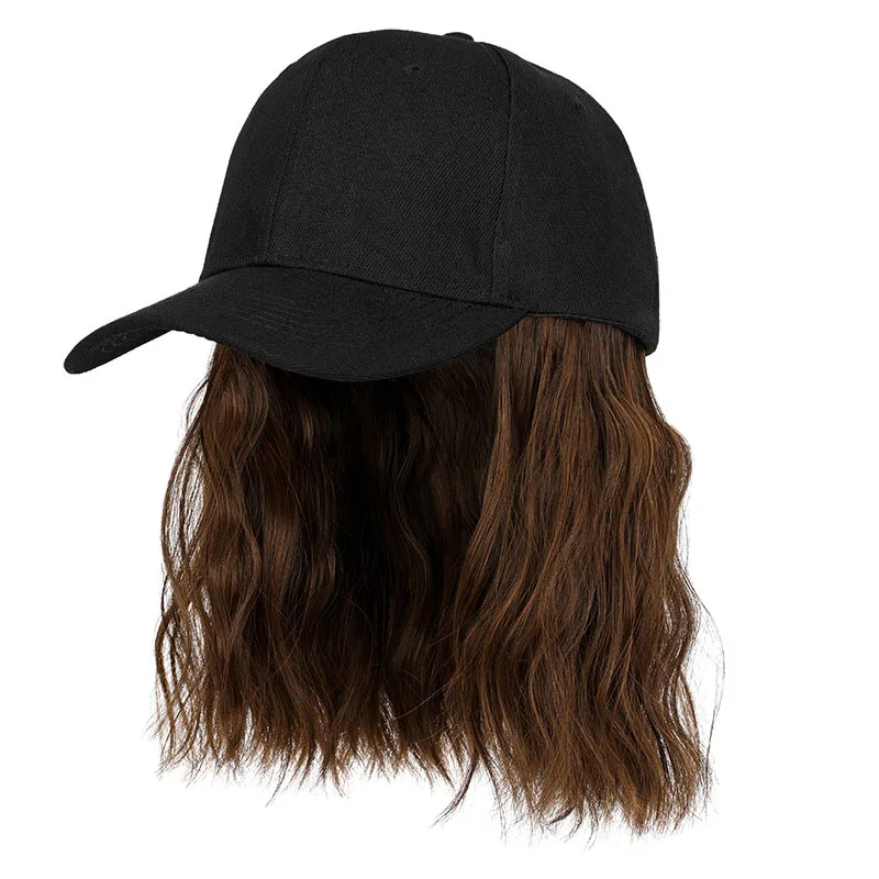 Natural Short Curly Hair Synthetic Hair Attached Adjustable BOBO Women  Baseball Cap Wig Hats for Girls