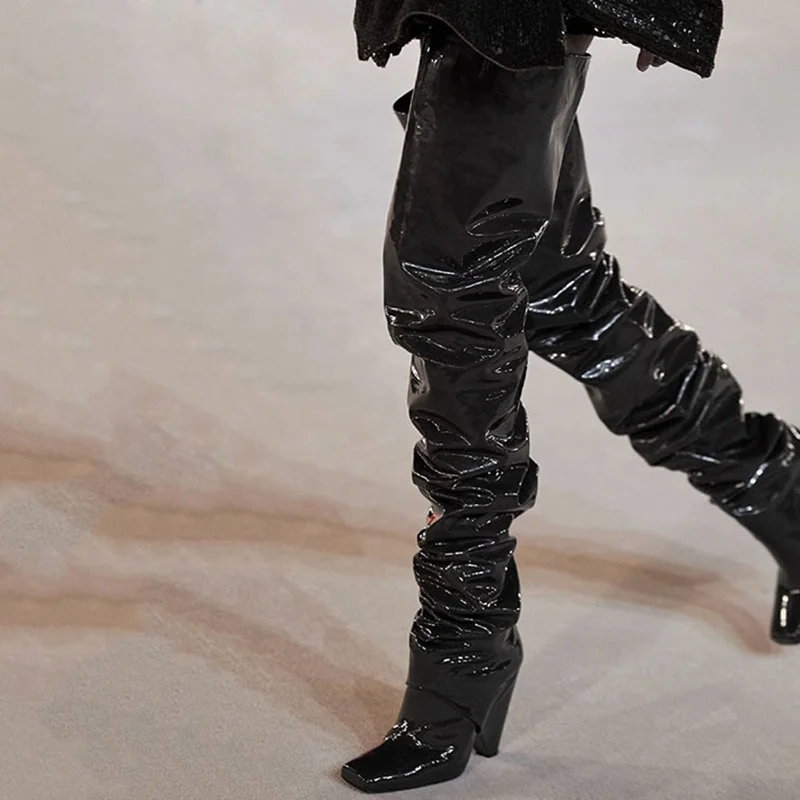 Winter Loose Style Women's Over Knee High Boots Spike Heel Shoes Square Toe  Dress Shoes Thigh High Sexy Boots Long Big Size 43