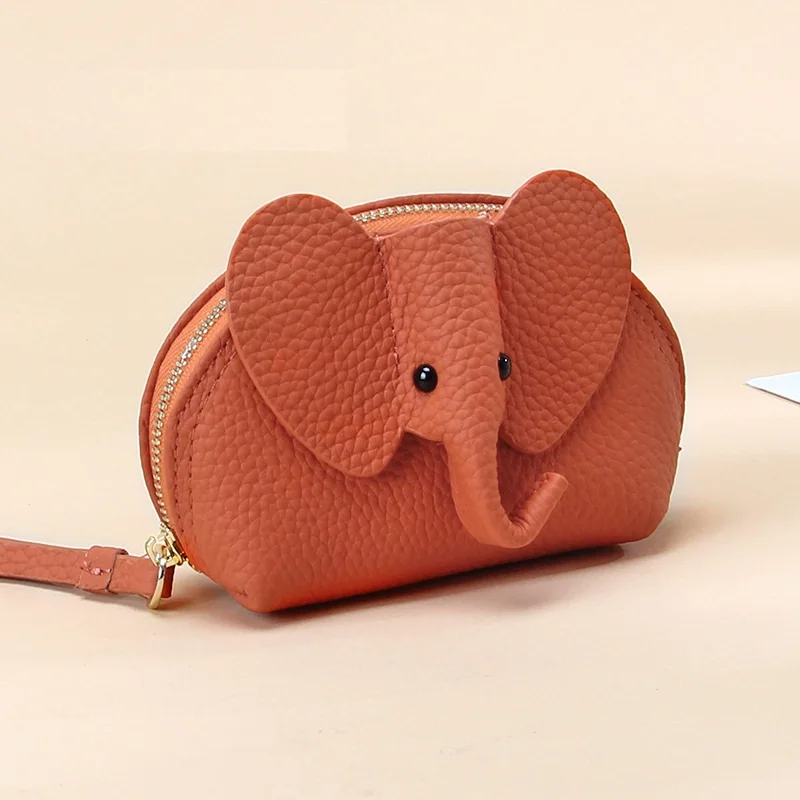 Genuine Leather Cute Elephant Mini Creative Coin Purse Card Holder ...