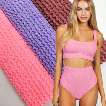 Sportswear elastane fabrics polyester spandex seersucker jacquard knitted 4Way Stretchy crinkle fabric for dress bikini Clothing