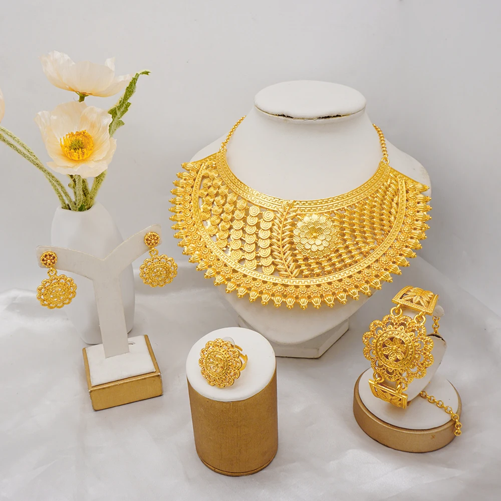 Gdjwri Bj1083 Gold Necklace Earring Jewelry Sets For Woman Dubai