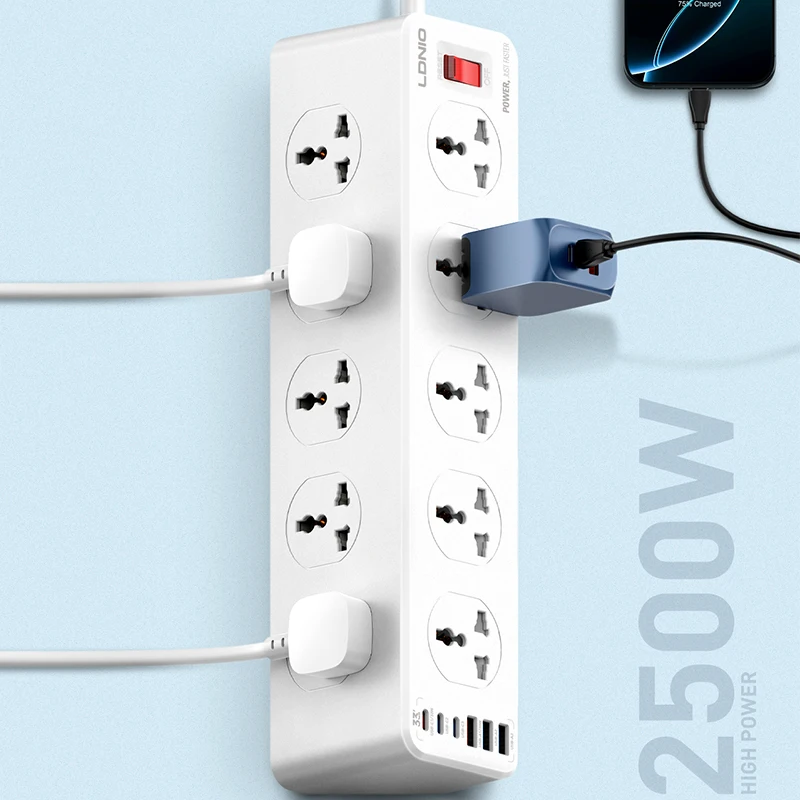 LDNIO SC10610C 10 Outlet Power Strip with 6 USB Ports Universal Socket Extension UK EU US Plug Multifunction Power Strips