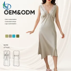 Luxury 100% Silk Satin Pajamas Woman's Breathable Sleep Dress for All Seasons Home Use
