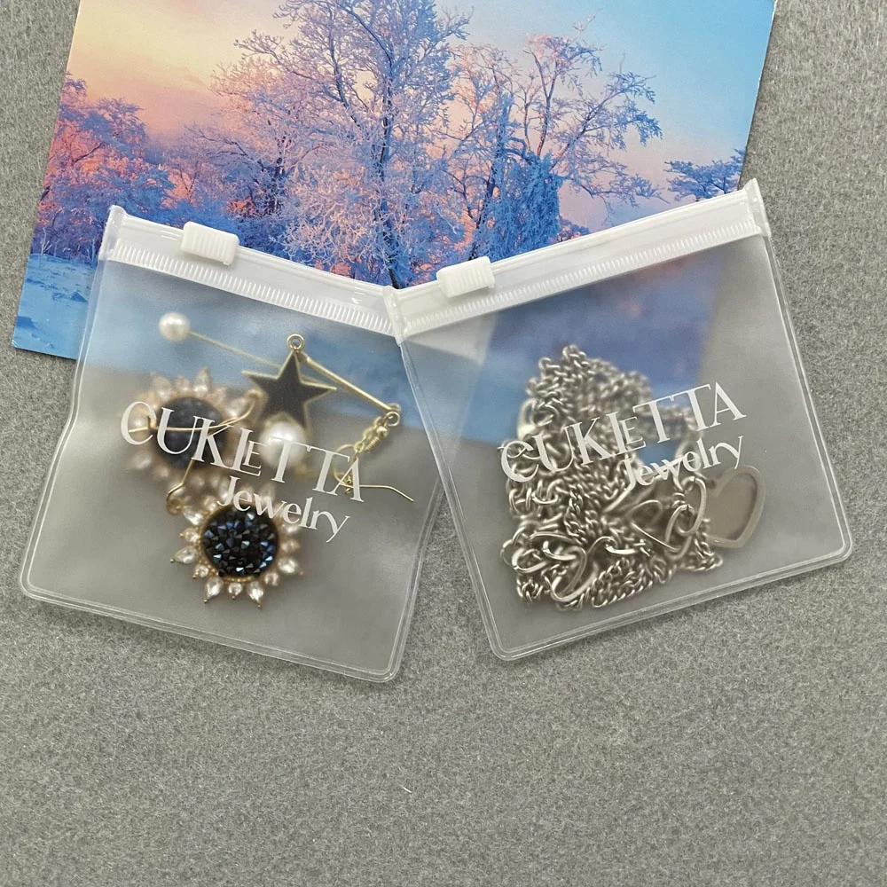 Biodegradable Custom LOGO Ziplock Jewelry Packaging Bag PVC Clear Mini Zipper Pouch Jewelry Necklace Zipper Bag