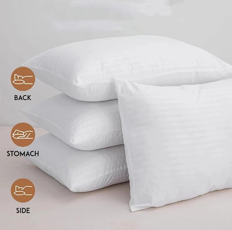 Baimai Cotton Fabric Cover Super Fluffy OEKO Polyester Filling Stripe Design 5 Star Hilton Sleeping Bed Hotel Pillow