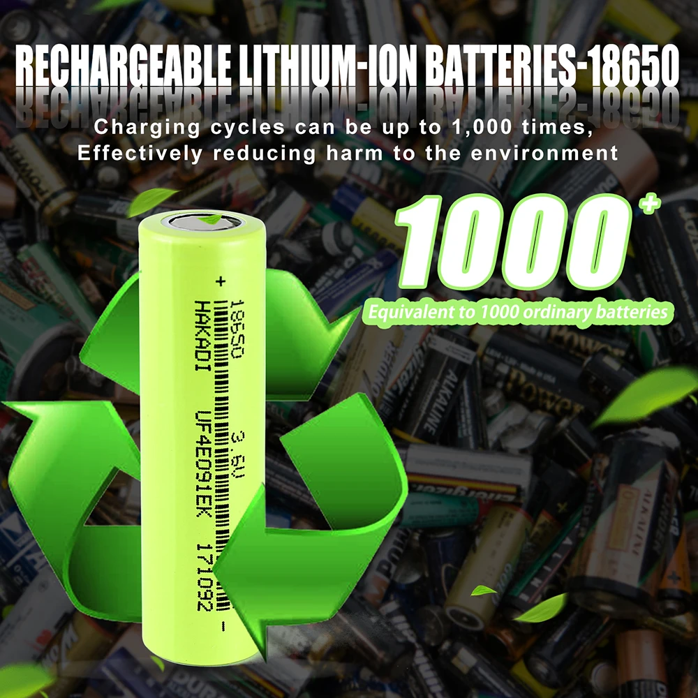 HAKADI 18650 Lithium Ion Battery - 2500mah, 3.7V, 1000 Cycles