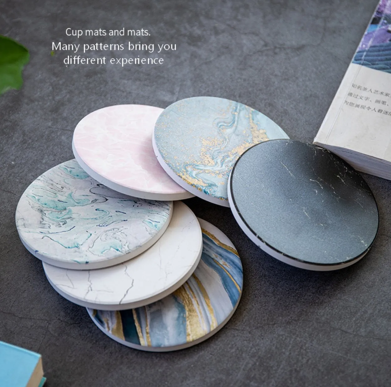 Factory Wholesale Price Natural Gemstone Blue Pink White Round Ceramic Coaster Jewelry Coasters Marble Grain For Drink Tea