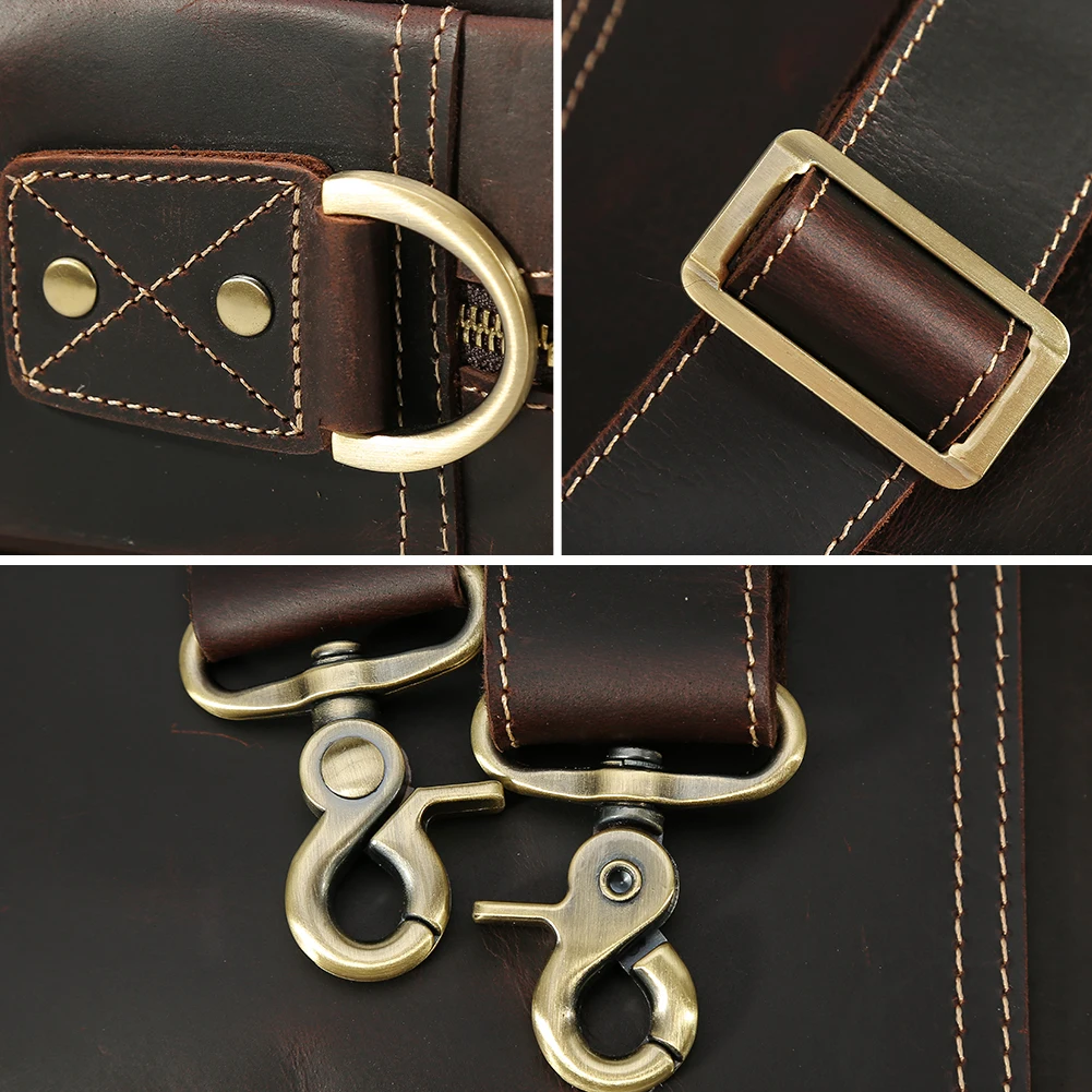 Materials Customization Vintage Crazy Horse Leather Men Briefcase Bag Retro Real Cow Leather 17 Inch Laptop Briefcase