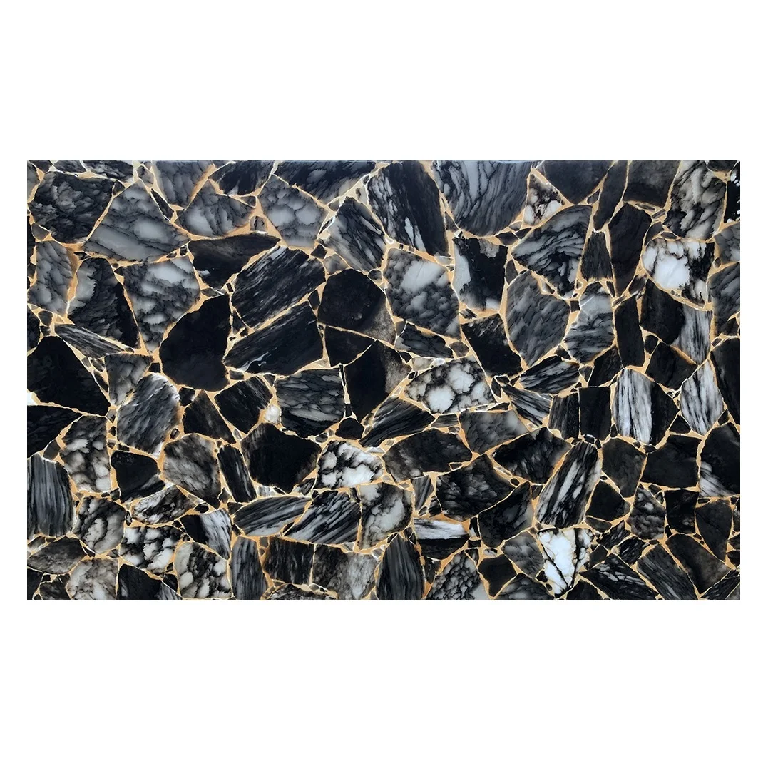 Artificial Backlit Resin Marble Translucent Tiger Onyx Slab for Led Lighted Translucent Marble Bar Counter