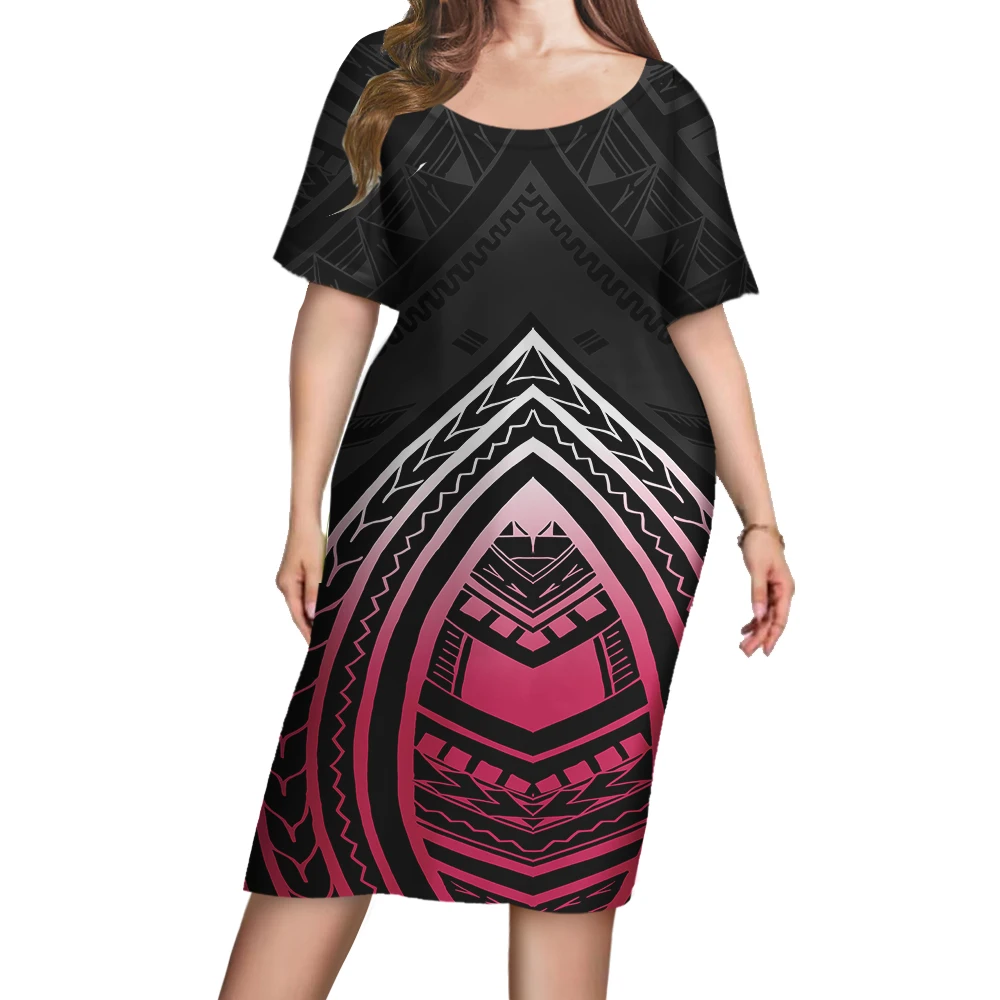 Low Price Hawaiian Polynesian Style Design Custom Vintage Half Sleeve Dresses Charming Large Size Night Women Gowns