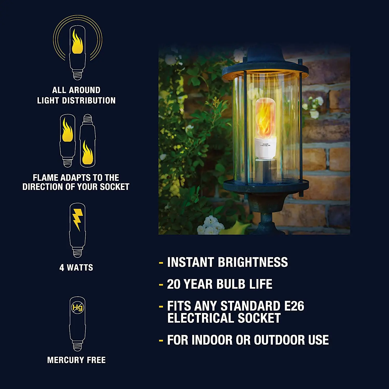 4w Blinking Led Flame Bulb E26 Led Bulb With Gravity Sensor Home Hotel