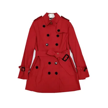 European design JTF wholesale lady chic coat short windbreaker belt red trench coat women