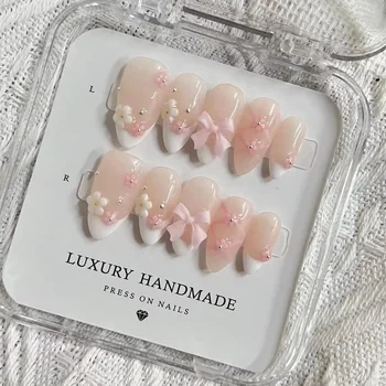 Wholesale 10pcs Hand Painted Gel Press Nails Beautiful Luxury Customized Design handmade press on nails