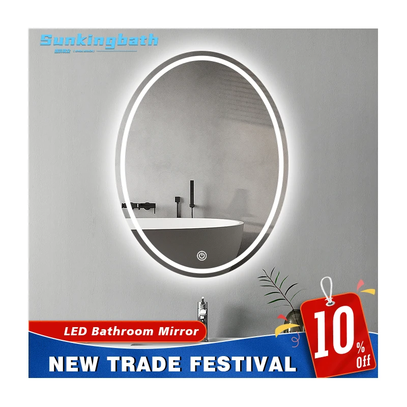 Led Luxury Vanity Wall Decoration Wall Mount Mirror Illuminated Oval Customizable Bath Mirrors Hotel Modern