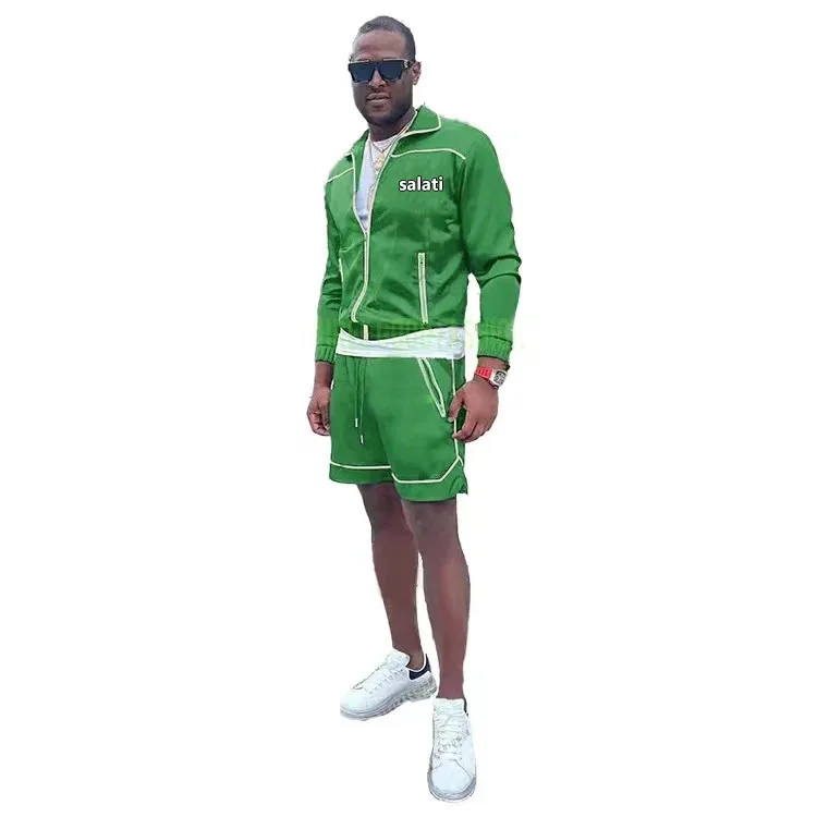Custom Two Piece Short Set Sweatsuit Jogging Suit Zipper Jacket Cotton Track Suit Nylon Reflective Jogger Men Tracksuit Sets gallery 2