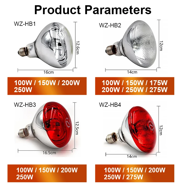 100w 150w 200w 250w Heating Lamp For Poultry Hatching Chicks Pig