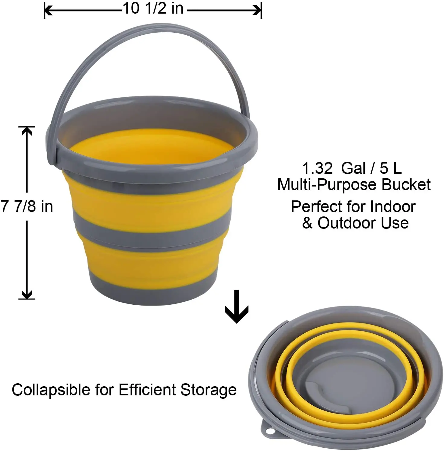 Collapsible Bucket with 1.32 Gallon (5L), Small Plastic Bucket for