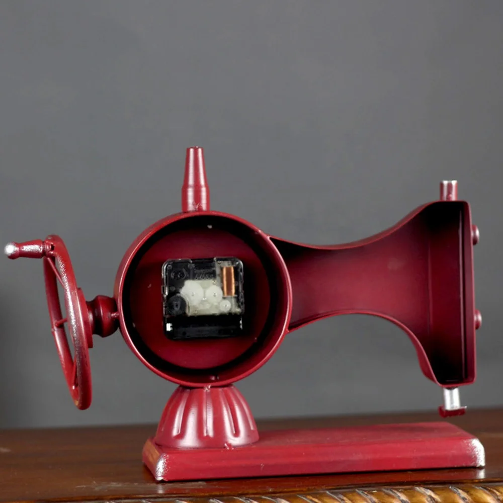 Desk Clock Retro Sewing Machine Living Room Decorative Silent Non-Ticking Numerals Battery Operated Decorative Quiet Table Clock
