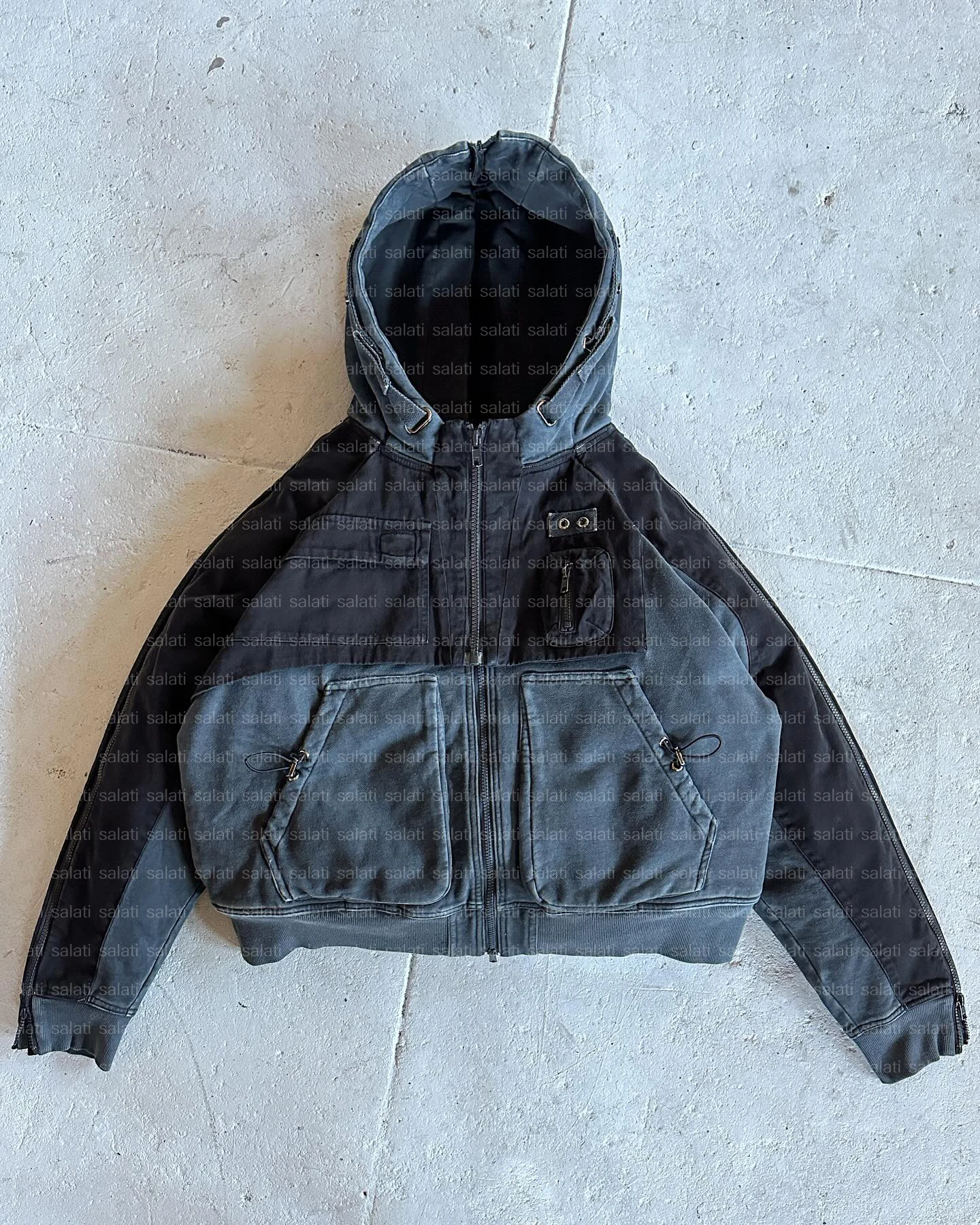 Pilot Hoody Jacket Custom Heavy Terry Cotton Oversized Faded Plain Double Zip up Vintage Cropped Acid Wash Streetwear Hoodie Men gallery 7