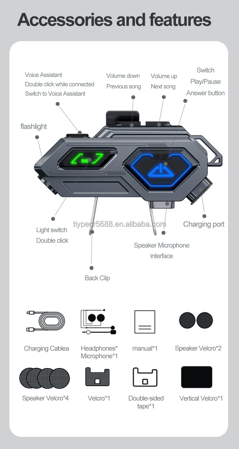 product tiypeor wireless earbuds waterproof noise cancelling handsfree rider motor headset led motorcycle intercom helmet headphone-10