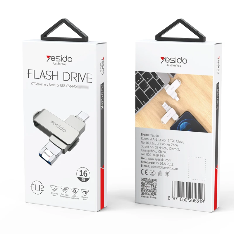 YESIDo New Design Zinc Alloy Shell with OTG Adapter Function USB Memory Sticks Memory Cards