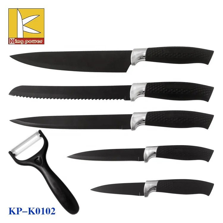 6 шт. швейцарская линия, антипригарное покрытие, Черный ПП/ТПР, ручка, Подарочная коробка, нож, кухонный набор